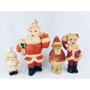 Vintage‎ Lot of 4 Gurley Christmas Candles - Santas - One Unmarked -